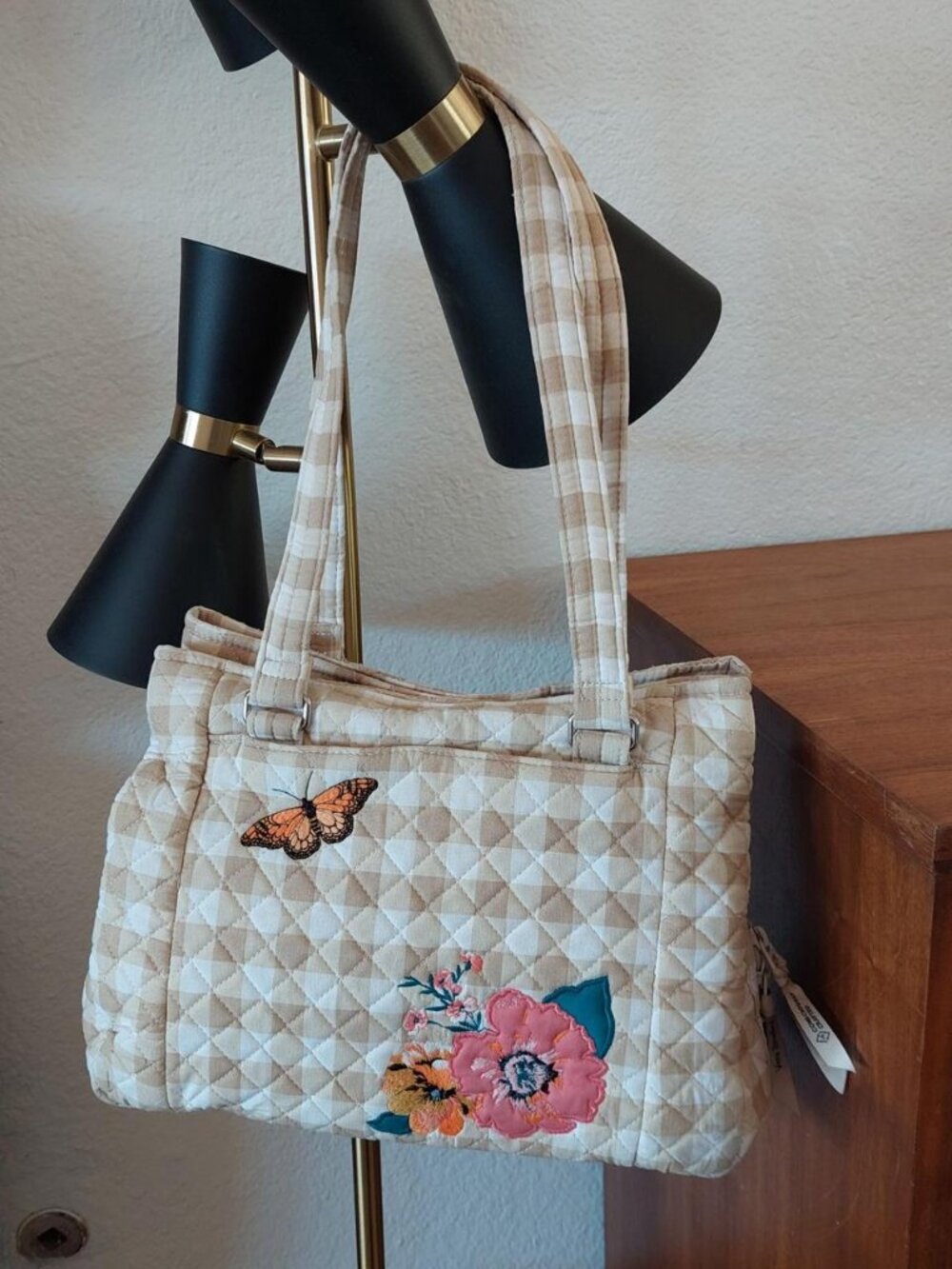 Vera Bradley Multi-Compartment Shoulder Bag in the Peach Blossom Picnic pattern,